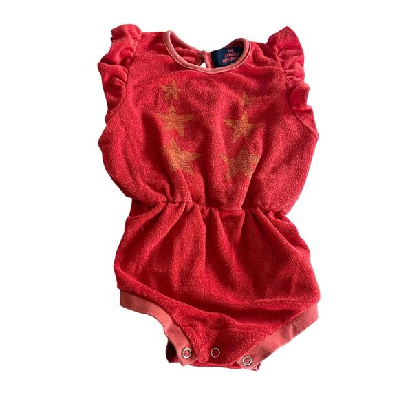 The Animals Observatory Girls Red Terry Koala Jumpsuit Yellow Stars size 2 - Picture 3 of 7